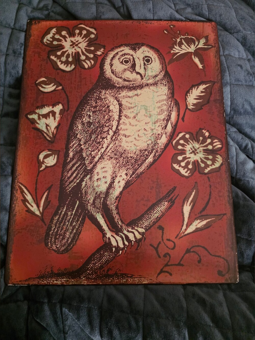 Metal Owl Wall Art on Deep Red Background